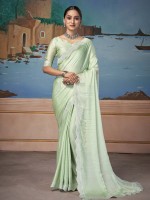 Pista Green Satin Chiffon Saree